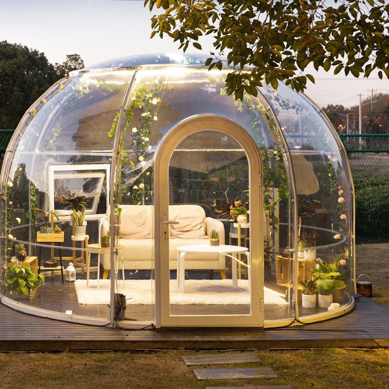 PC Clear Dome House Εξωτερικές σκηνές φυσαλίδας με παράθυρο από αλουμίνιο και φως LED
